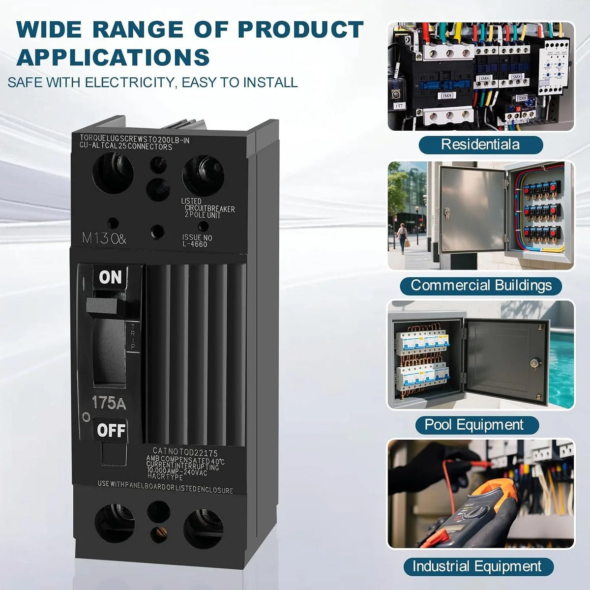NEW TQD22175 2-Pole 175 Amp Circuit Breaker, Compatible with GE Load Centers, 10kAIC, 240 Volt, Thermal Magnetic Protection, Bolt-On Mount - view 6
