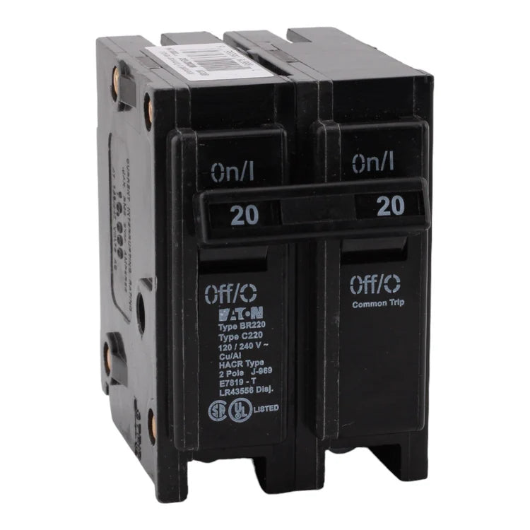 NEW - Eaton BR220 20A Double Pole 120/240V Thermal Magnetic Circuit Breaker, Plug-In, Type BR for BR Load Centers
