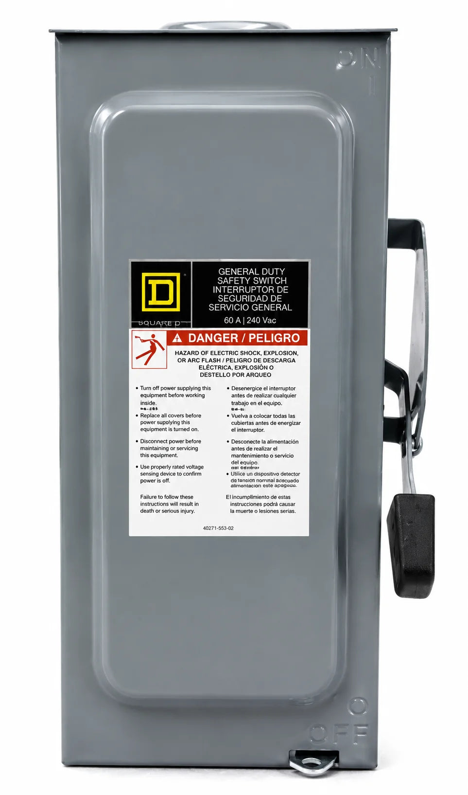 Square D D222NRB 60 Amp 2 Pole 240V Fusible Safety Switch 14 3/4" x 7 1/2" - view 2