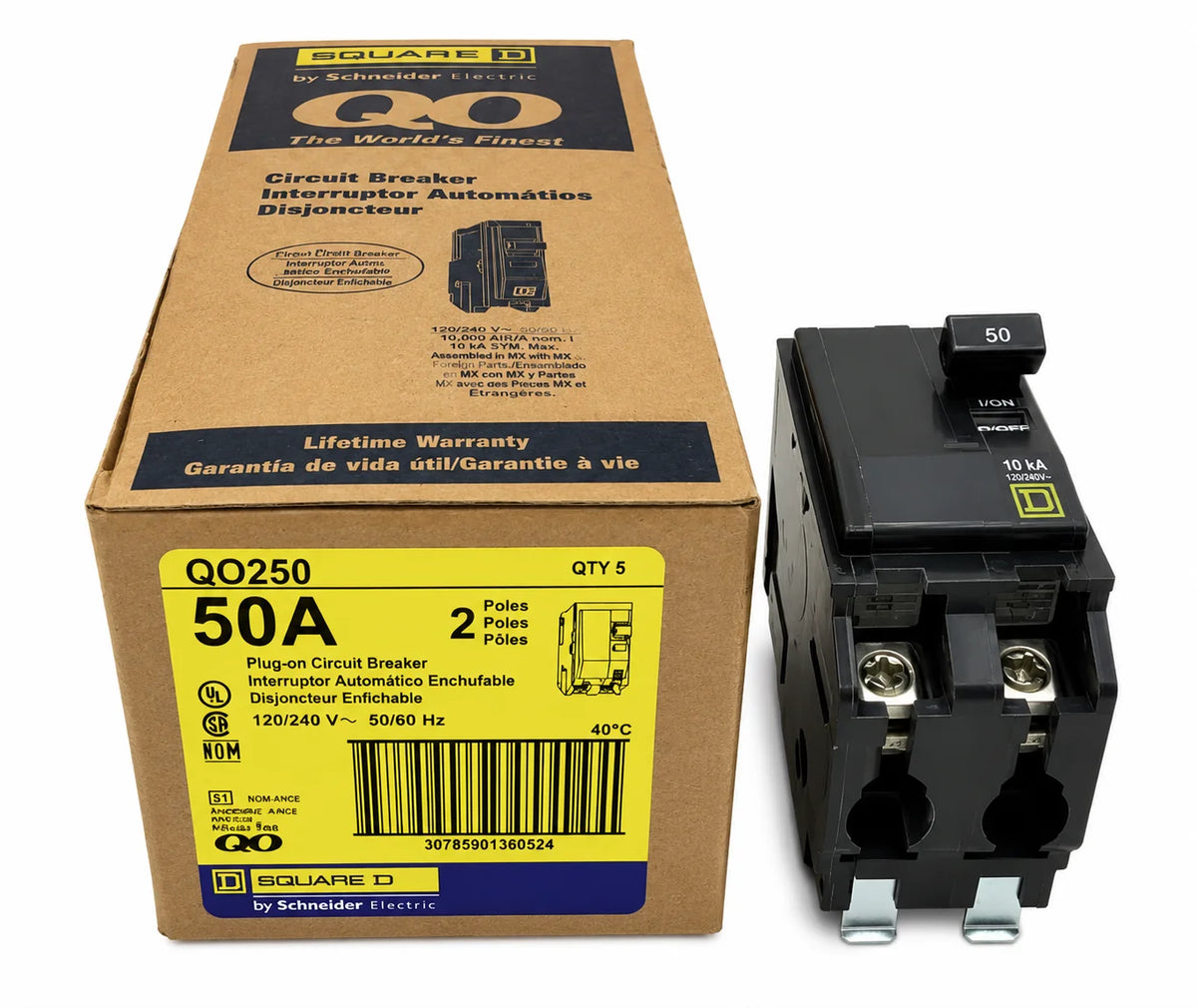 Square D QO250 50 Amp 2 Pole 120/240V Circuit Breaker - Yellow Face - view 1