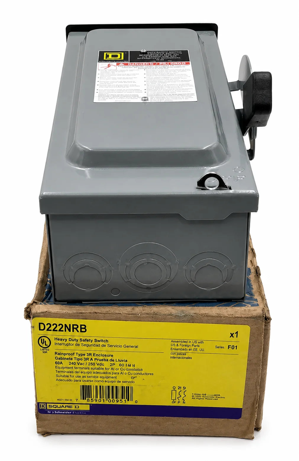Square D D222NRB 60 Amp 2 Pole 240V Fusible Safety Switch 14 3/4" x 7 1/2" - view 1