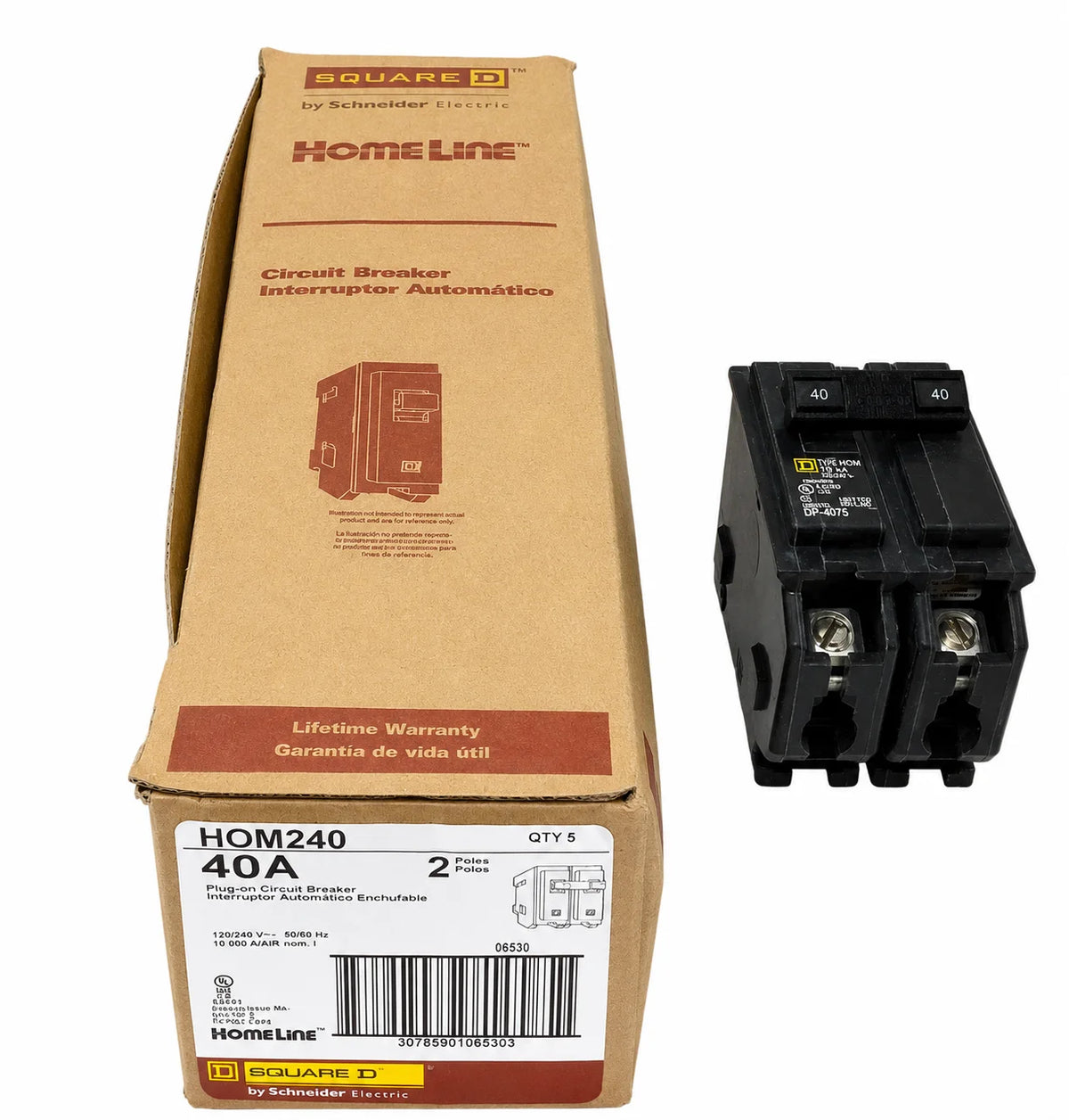 Square D HOM240 40 Amp 2 Pole 120/240V Circuit Breaker - Yellow Face - view 1