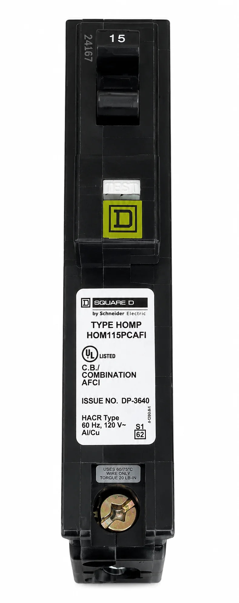 Square D HOM115PCAFI 15 Amp 1 Pole 120V Combo Arc Fault Circuit Breaker - view 2