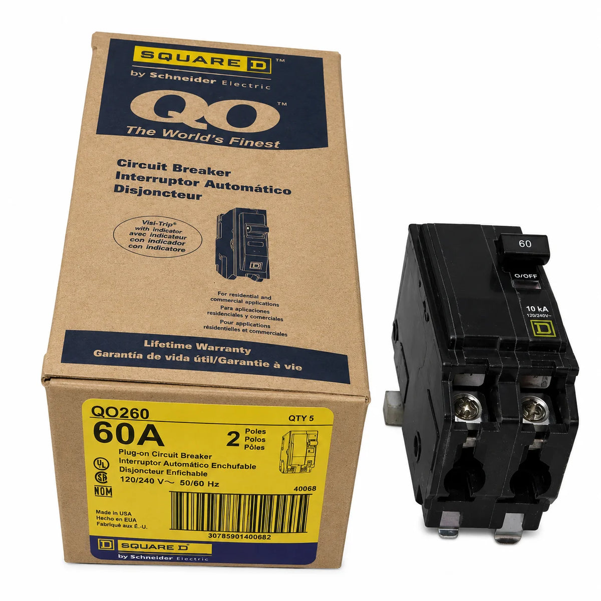 Square D QO260 60 Amp 2 Pole 120/240V Circuit Breaker - Yellow Face - view 1