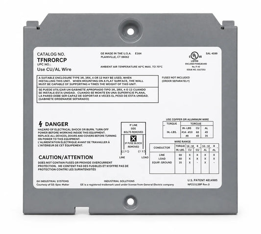 GE TFN60R/RCP 60 Amp 240V Dead Front Only 4 1/4" x 4 3/4" - view 1