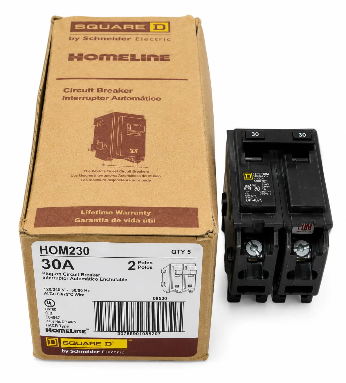 Square D HOM230 30 Amp 2 Pole 120/240V Circuit Breaker - Yellow Face - view 1