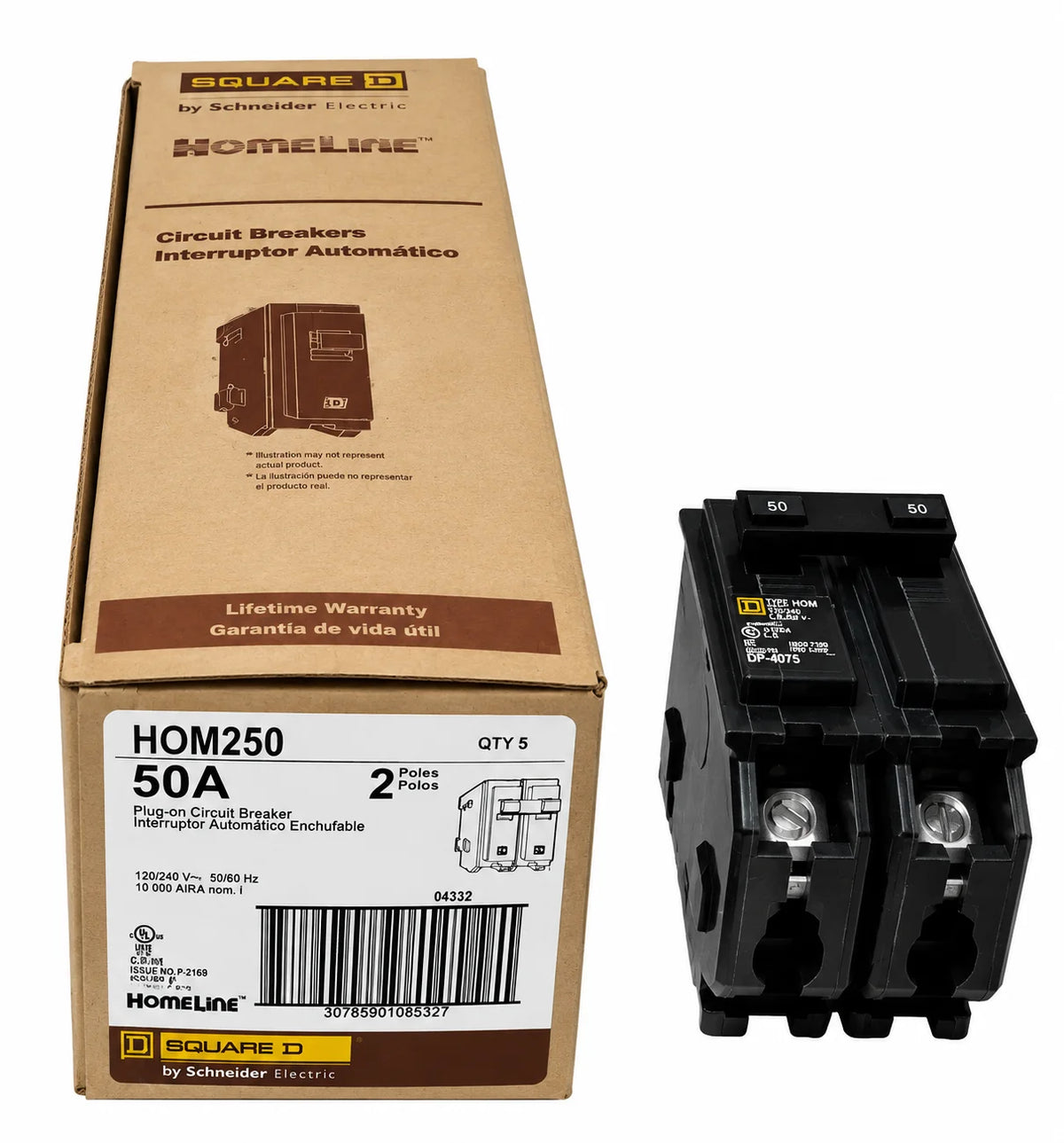 Square D HOM250 50 Amp 2 Pole 120/240V Circuit Breaker - Yellow Sticker - view 1
