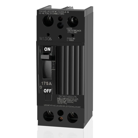 NEW TQD22175 2-Pole 175 Amp Circuit Breaker, Compatible with GE Load Centers, 10kAIC, 240 Volt, Thermal Magnetic Protection, Bolt-On Mount
