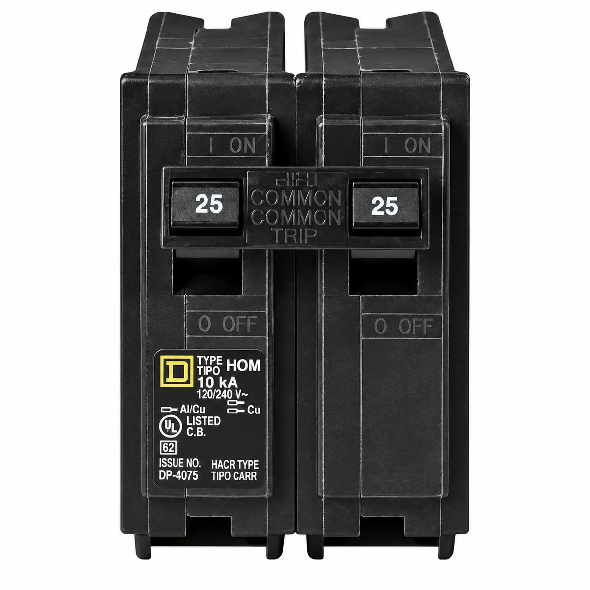 Square D HOM225 25 Amp 2 Pole 120/240V Circuit Breaker - Yellow Face