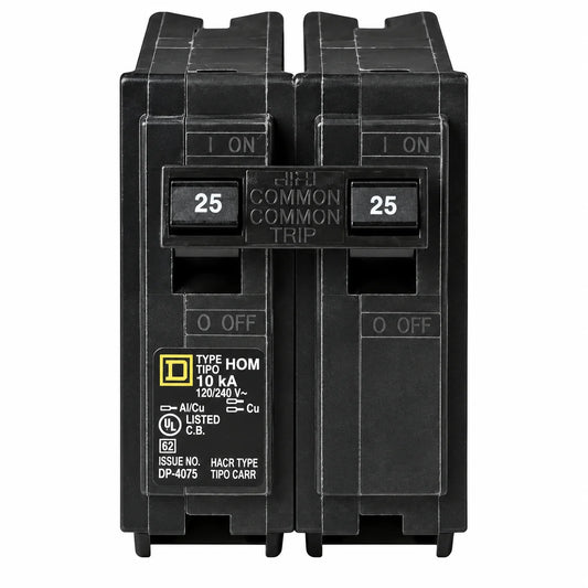 Square D HOM225 25 Amp 2 Pole 120/240V Circuit Breaker - Yellow Face