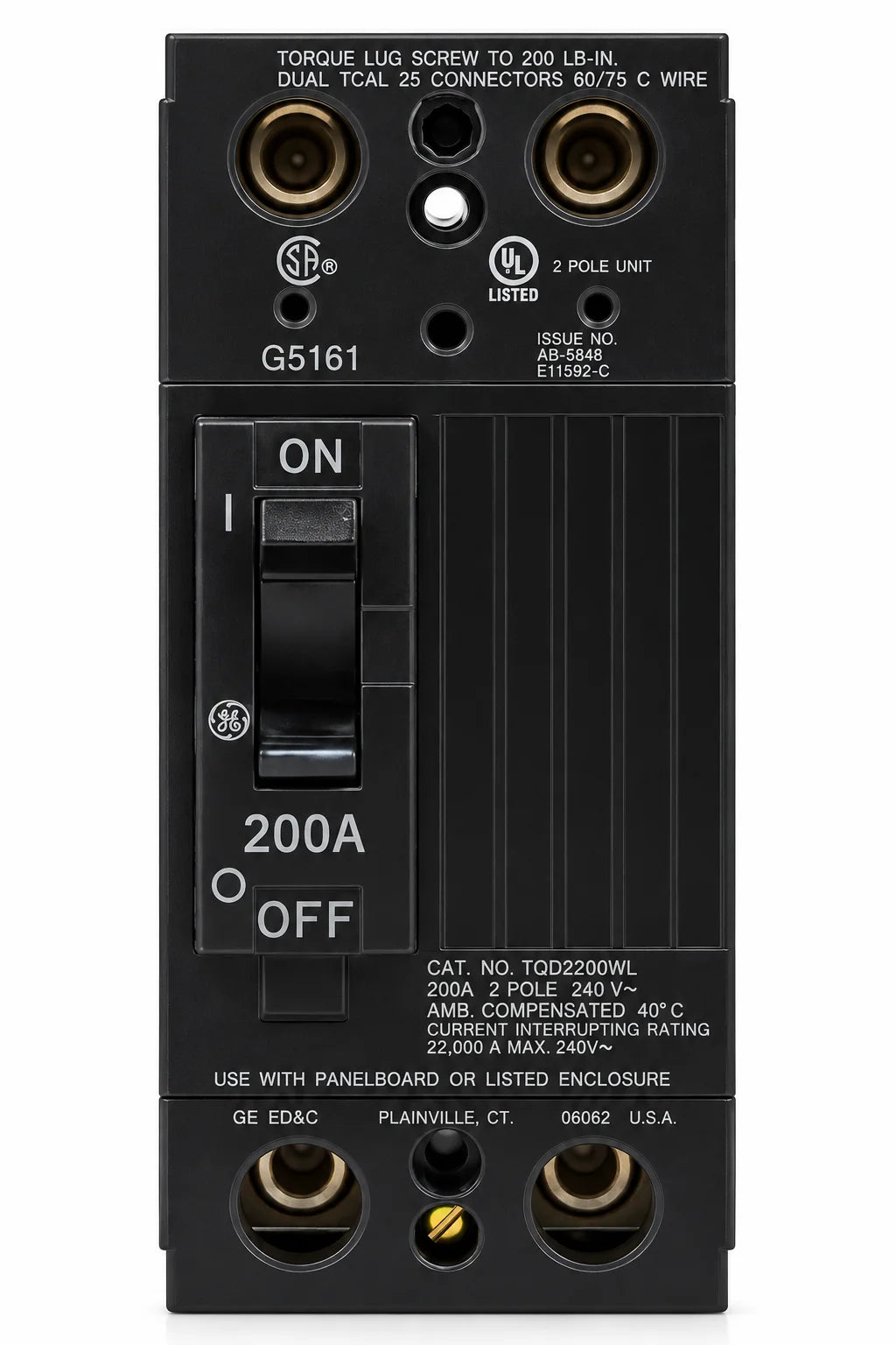 GE General Electric THQD22200WL 200 Amp 2 Pole 240V 22kia Circuit Breaker