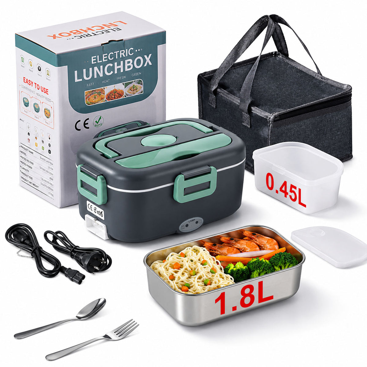 DCUTIE Heated Lunch Box, 1.8L Stainless Steel Food Warmer for Adults, 80W Portable