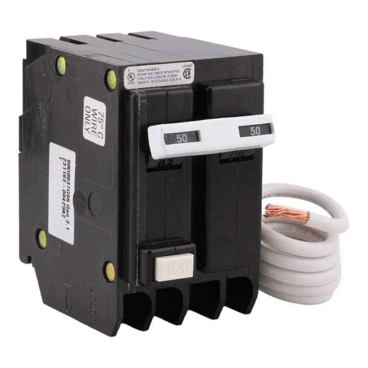 NEW - Eaton GFTCB250 50A 120/240V 2-pole GFCI Circuit Breaker Pigtail Neutral