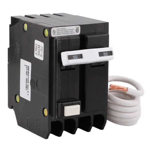 NEW - Eaton GFTCB250 50A 120/240V 2-pole GFCI Circuit Breaker Pigtail Neutral