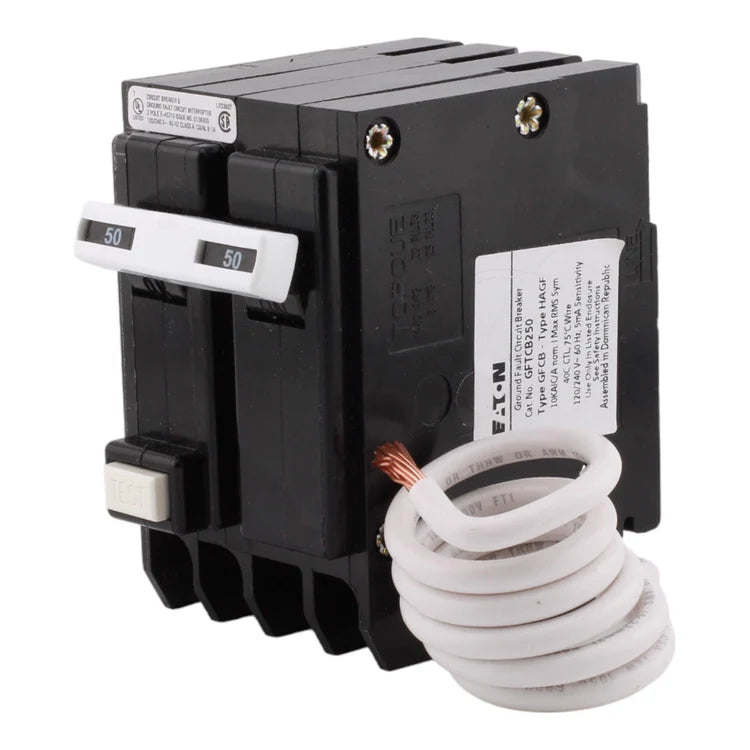 NEW - Eaton GFTCB250 50A 120/240V 2-pole GFCI Circuit Breaker Pigtail Neutral