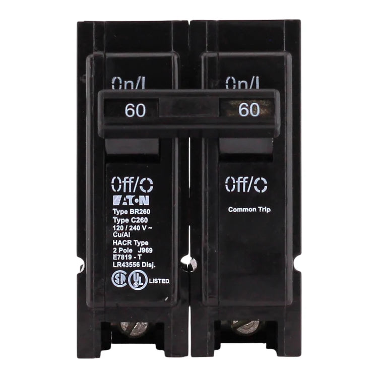 NEW - Eaton BR, BR260, 60A, 2P, 120/240V, Thermal Magnetic, Plug-On, Circuit Breaker