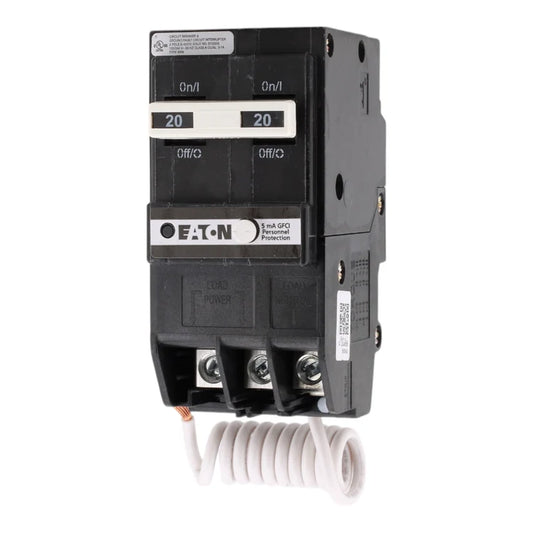 NEW - Eaton BRN220GF 20A 120/240V 2-Pole GFCI Circuit Breaker for BR Loadcenters, Pigtail Neutral, Ground Fault Protection