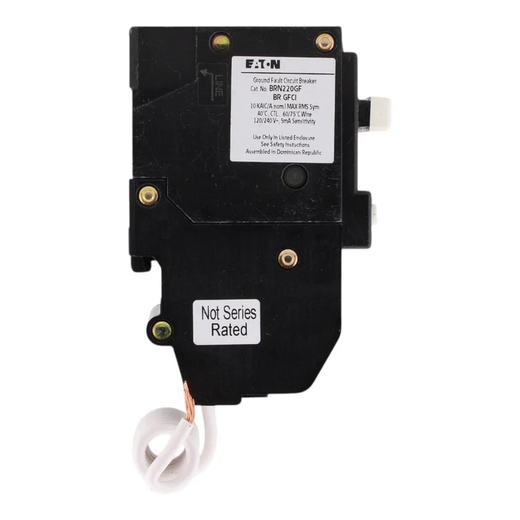 NEW - Eaton BRN220GF 20A 120/240V 2-Pole GFCI Circuit Breaker for BR Loadcenters, Pigtail Neutral, Ground Fault Protection