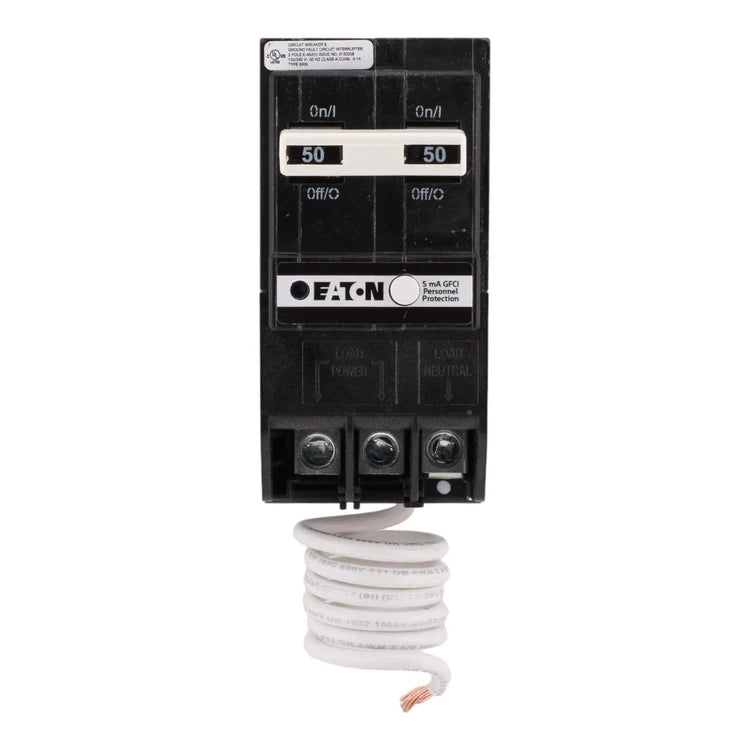 Eaton BRN250GF 50 Amp Double Pole 240V Pigtail-Neutral GFCI Ground Fault Circuit Breaker UL