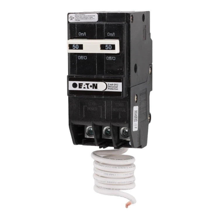 Eaton BRN250GF 50 Amp Double Pole 240V Pigtail-Neutral GFCI Ground Fault Circuit Breaker UL