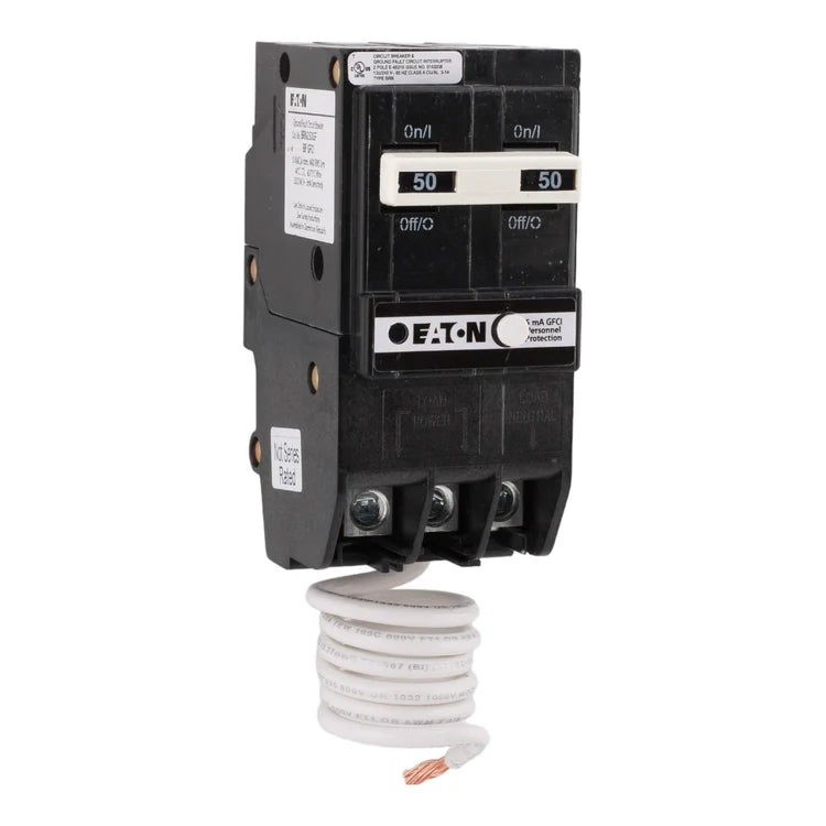 NEW - Eaton BRN250GF 50 Amp Double Pole 240V Pigtail-Neutral GFCI Ground Fault Circuit Breaker UL