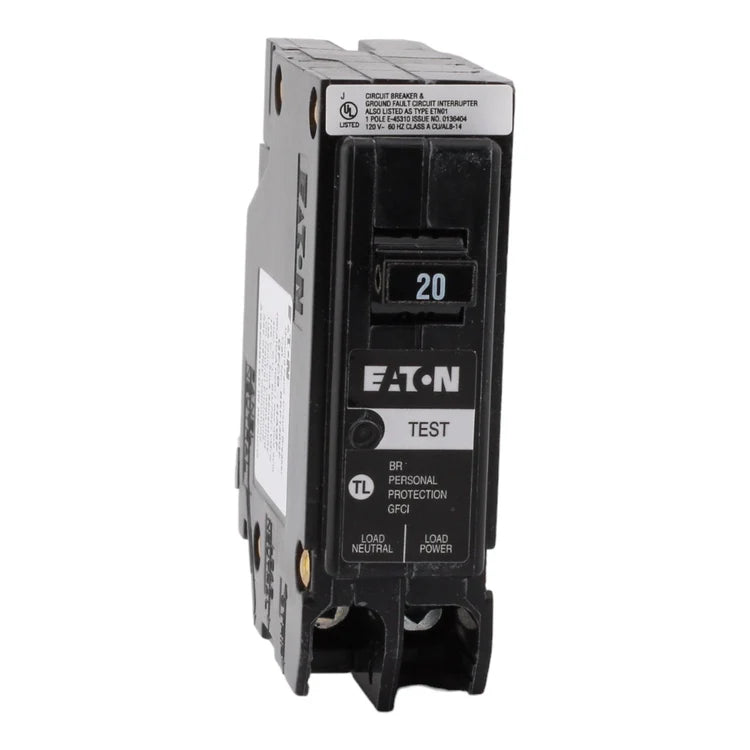 Eaton BR BRP120GF 20A 1P 120/240V GFCI Plug-On Neutral Circuit Breaker