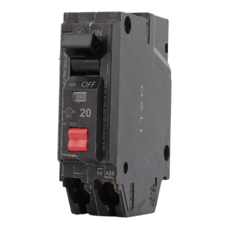 GE THQL1120PGFT, 20 Amps, Single Pole, 120 Volts, Ground Fault Circuit Breaker, GFCI, 10kA, Plug-In Mount, Plug-On Neutral, for GE Panels