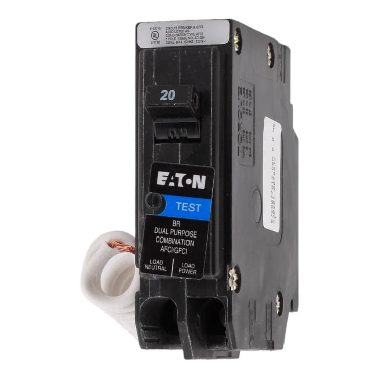 Eaton BR BRN120DF 20A 1P 120V AFCI/GFCI Pigtail Neutral Circuit Breaker