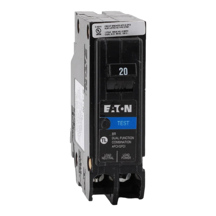 NEW - Eaton BR, BRP120DF, 20A, 1P, 120V, AFCI/GFCI, Plug on Neutral, Circuit Breaker