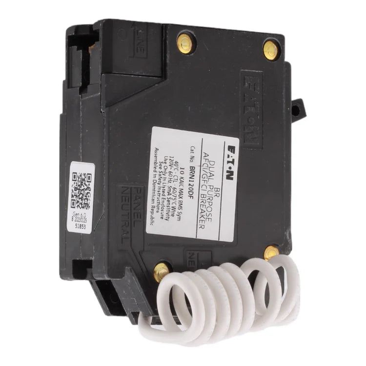 Eaton BR BRN120DF 20A 1P 120V AFCI/GFCI Pigtail Neutral Circuit Breaker