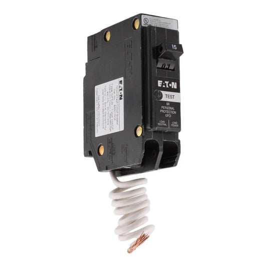 NEW - Eaton BRN115GF 15 Amp Single Pole 120V Pigtail-Neutral GFCI Ground Fault Circuit Breaker UL