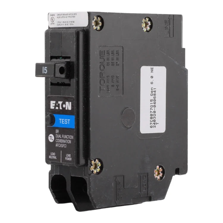 Eaton BR BRP115DF 15A 1P 120V AFCI/GFCI Plug on Neutral Circuit Breaker