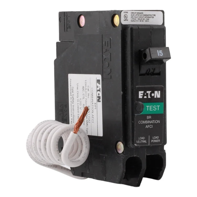 NEW - Eaton BRN115AF 15 Amp Single Pole 120V Pigtail-Neutral AFCI Arc Fault Circuit Breaker UL