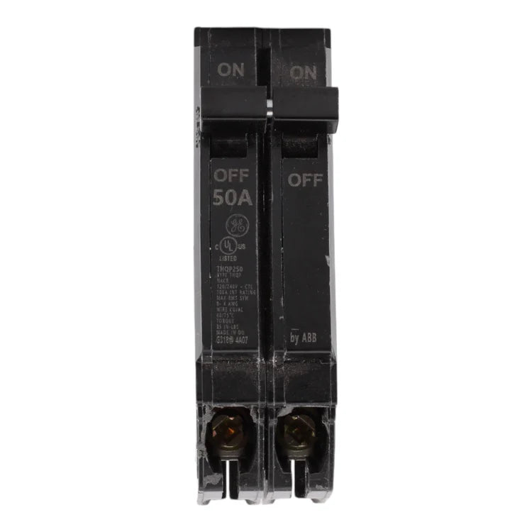 GE THQP250, 50A, 120/240V, 2-Pole Circuit Breaker, Plug-In, for Load Centers and Lighting Panels