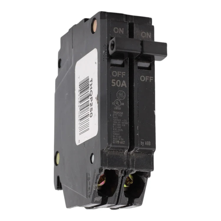 GE THQP250, 50A, 120/240V, 2-Pole Circuit Breaker, Plug-In, for Load Centers and Lighting Panels