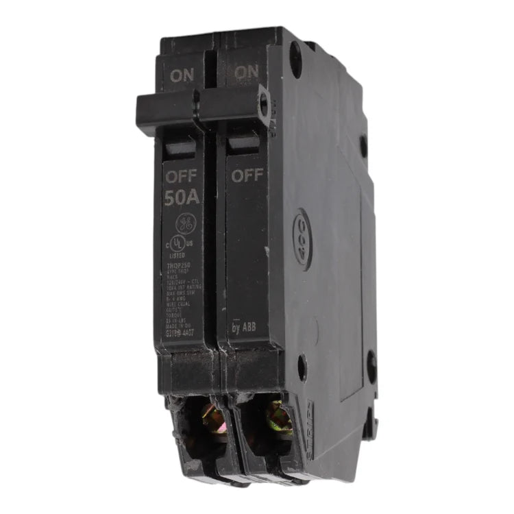 GE THQP250, 50A, 120/240V, 2-Pole Circuit Breaker, Plug-In, for Load Centers and Lighting Panels