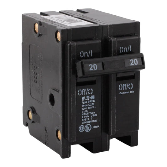 NEW - Eaton BR220 20A Double Pole 120/240V Thermal Magnetic Circuit Breaker, Plug-In, Type BR for BR Load Centers