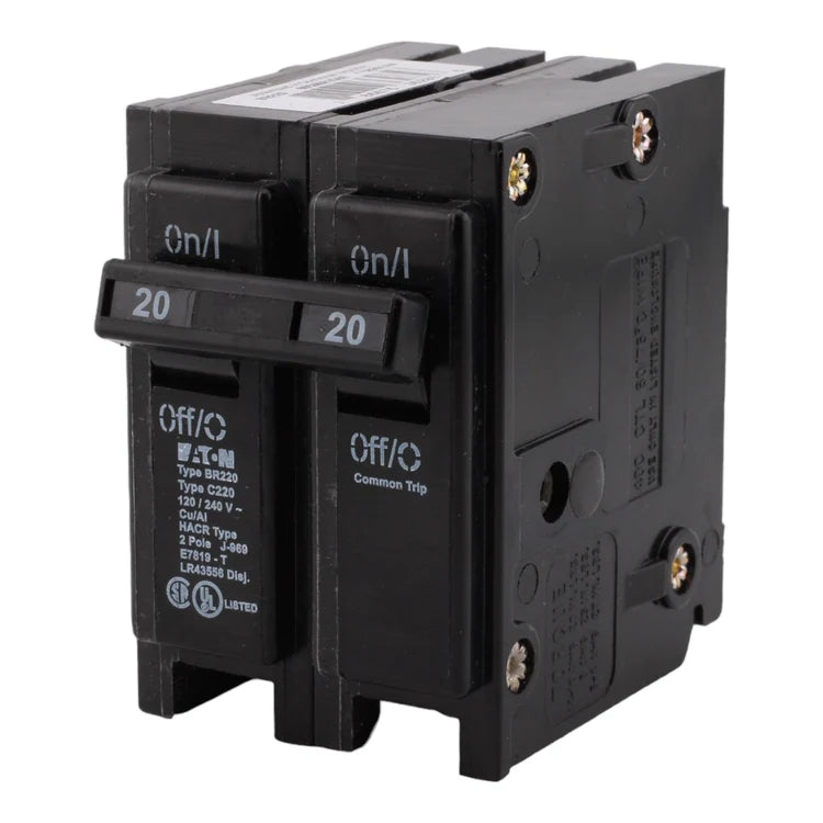 NEW - Eaton BR220 20A Double Pole 120/240V Thermal Magnetic Circuit Breaker, Plug-In, Type BR for BR Load Centers