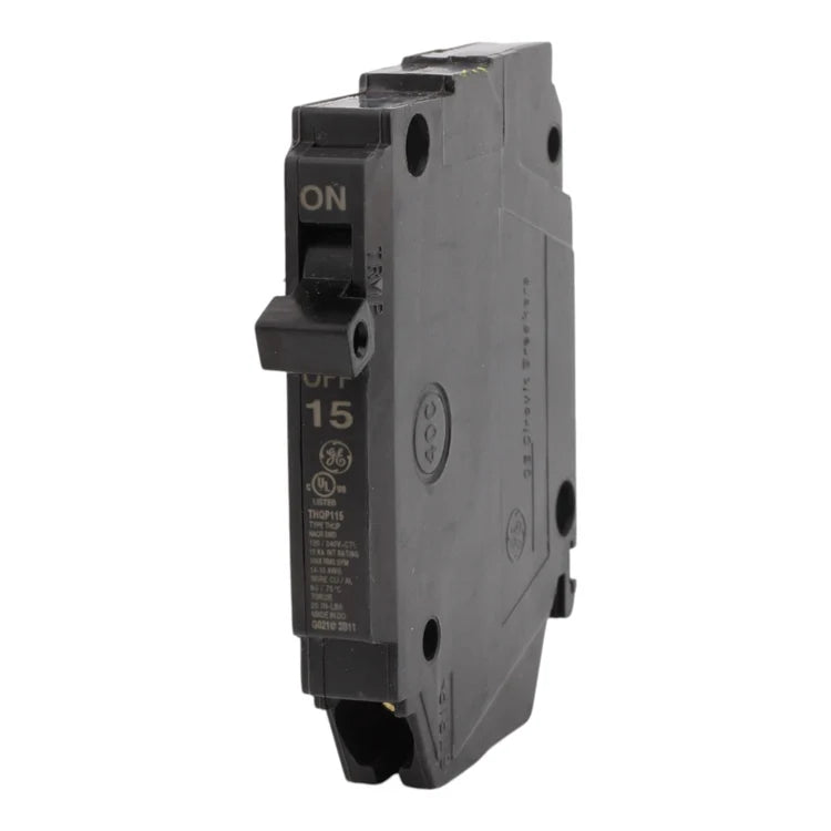 GE THQP115 15 Amp Single-Pole Circuit Breaker - 120/240V, 10kA, Plug-In, UL Listed