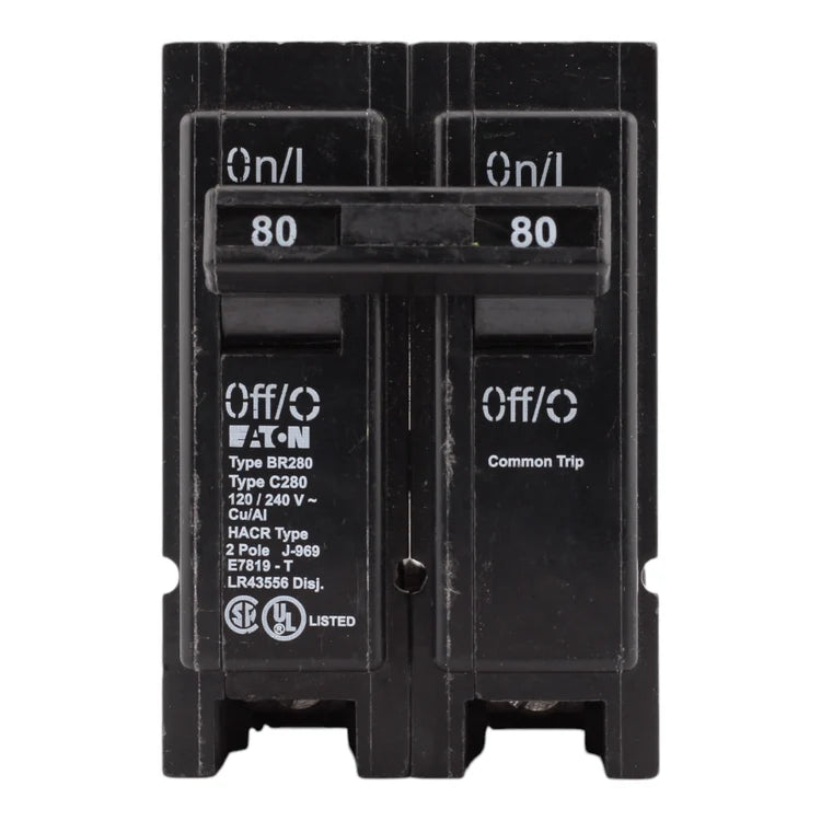 NEW - Eaton BR280 80 Amp Double Pole 240V Plug-In Standard Trip Circuit Breaker UL