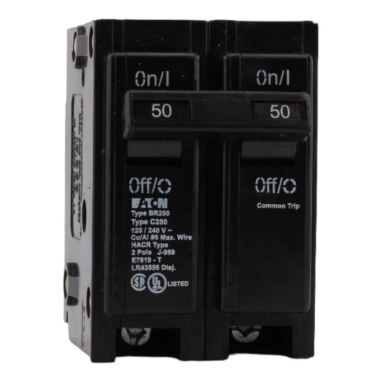 Eaton BR250 50 Amp Double Pole 240V Plug-In Standard Trip Circuit Breaker UL