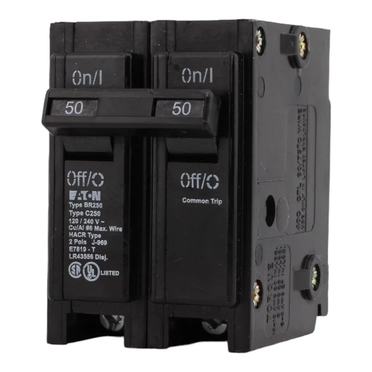 Eaton BR250 50 Amp Double Pole 240V Plug-In Standard Trip Circuit Breaker UL