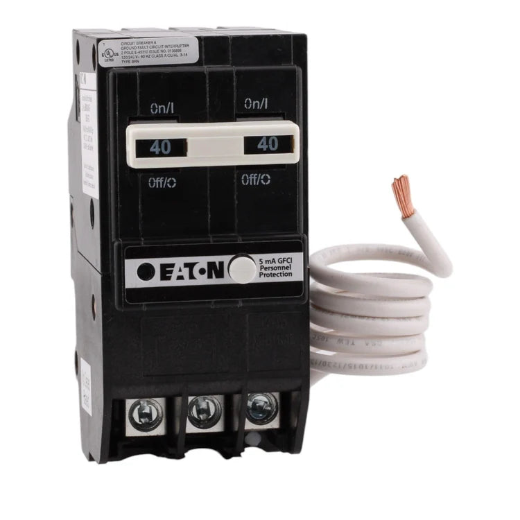 NEW - Eaton BRN240GF 40 Amp Double Pole 240V Pigtail-Neutral GFCI Ground Fault Circuit Breaker UL